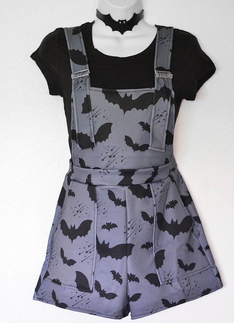 Plus Size Bat Pattern Overalls