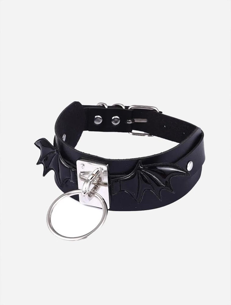 Black Leather Bat Wings Choker Necklace