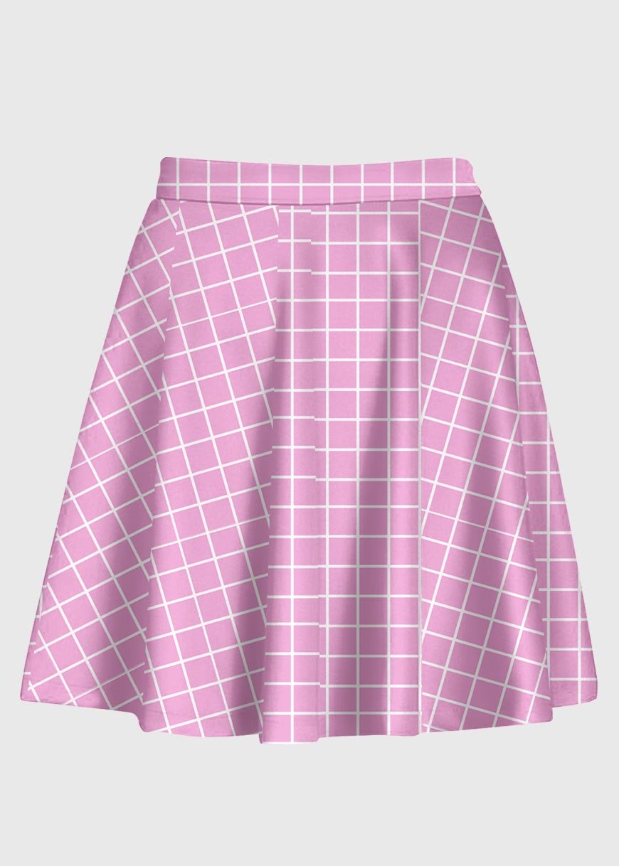 Cute Pastel Pink Grid  High Waist Skirt