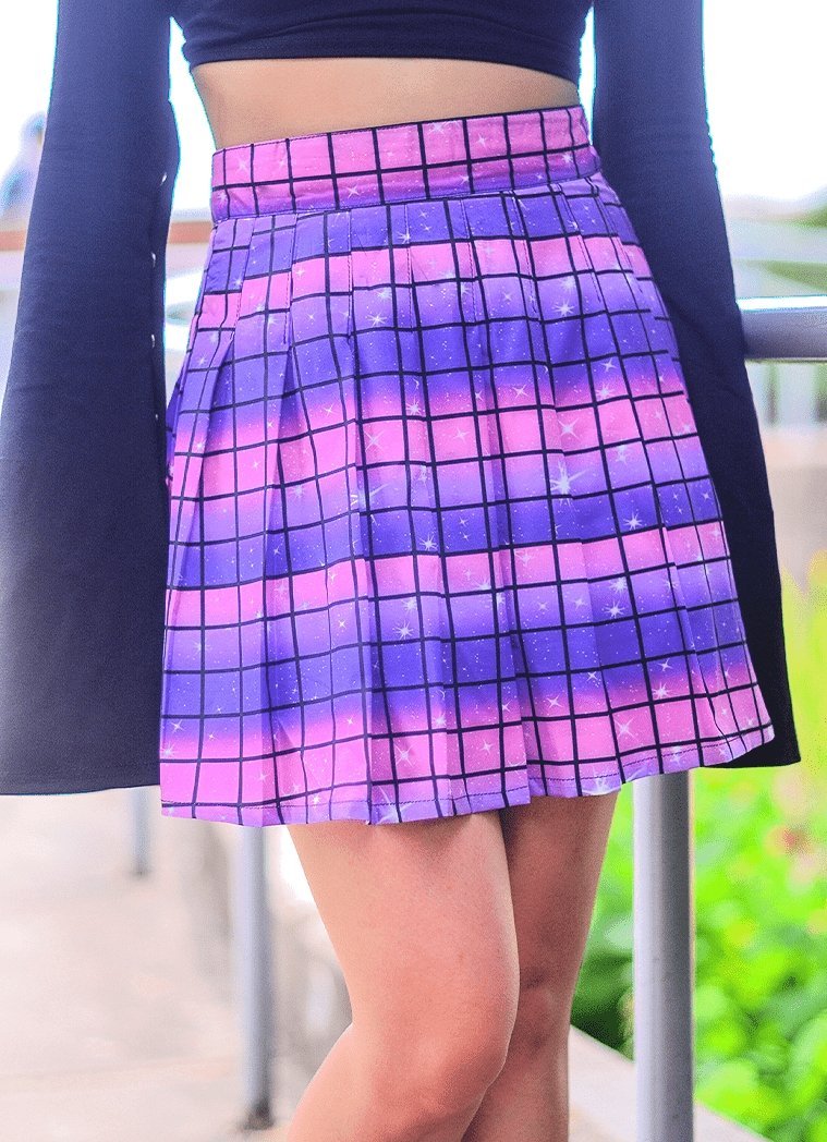 Galaxy Grid Pleated Skirt
