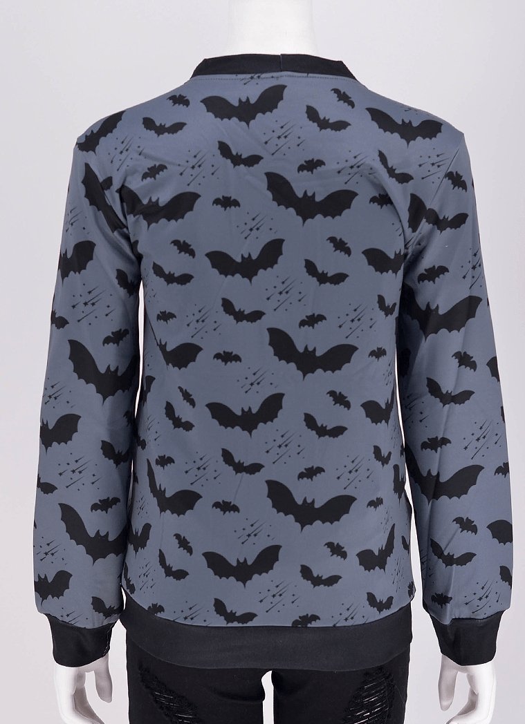 Grey Bat Pattern Cardigan Sweater