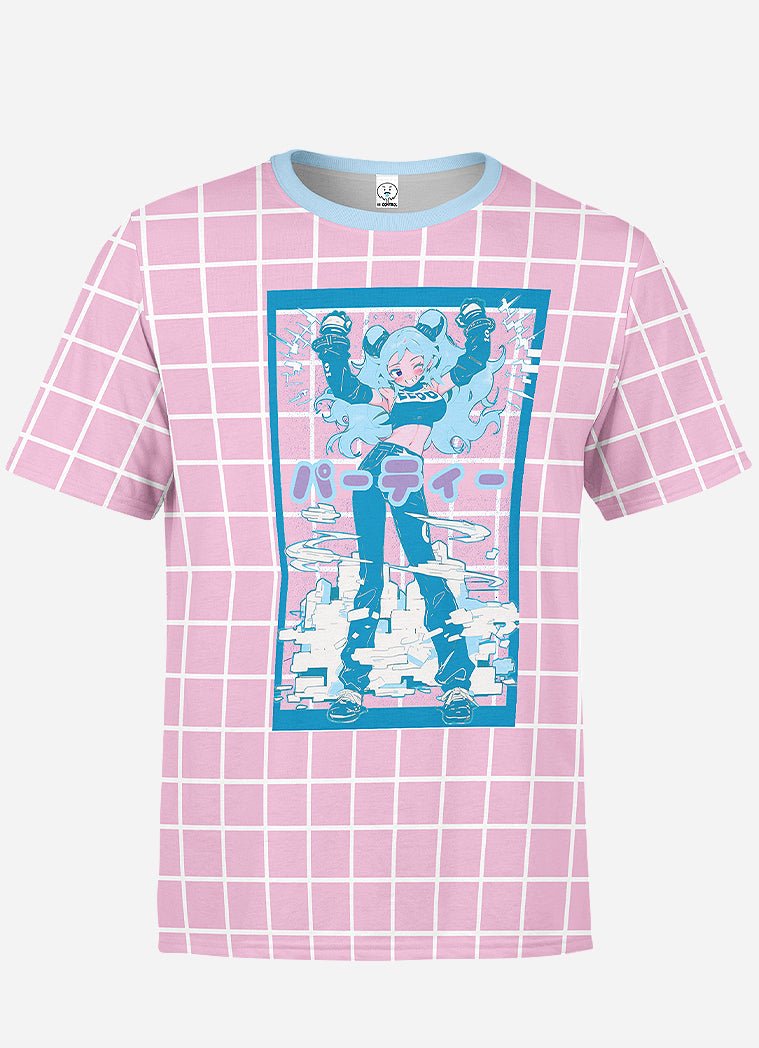 Kawaii Anime Grid Print T-Shirt