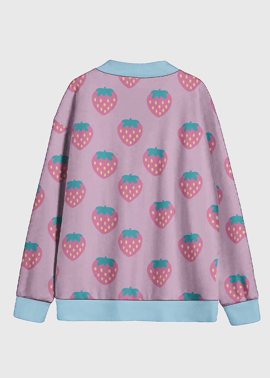 Plus Size Pink Strawberry Kawaii Fleece Cardigan