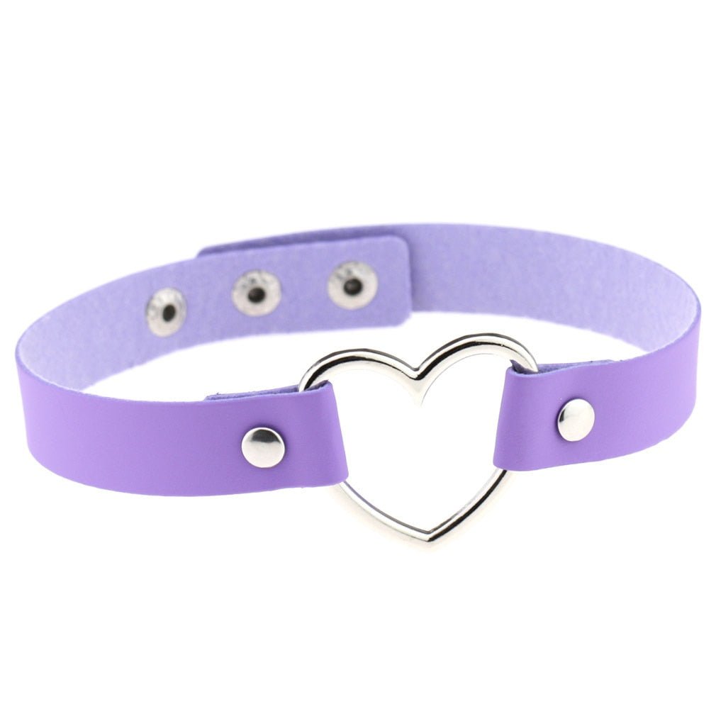 Purple Kawaii  Heart Pendant Choker Necklace