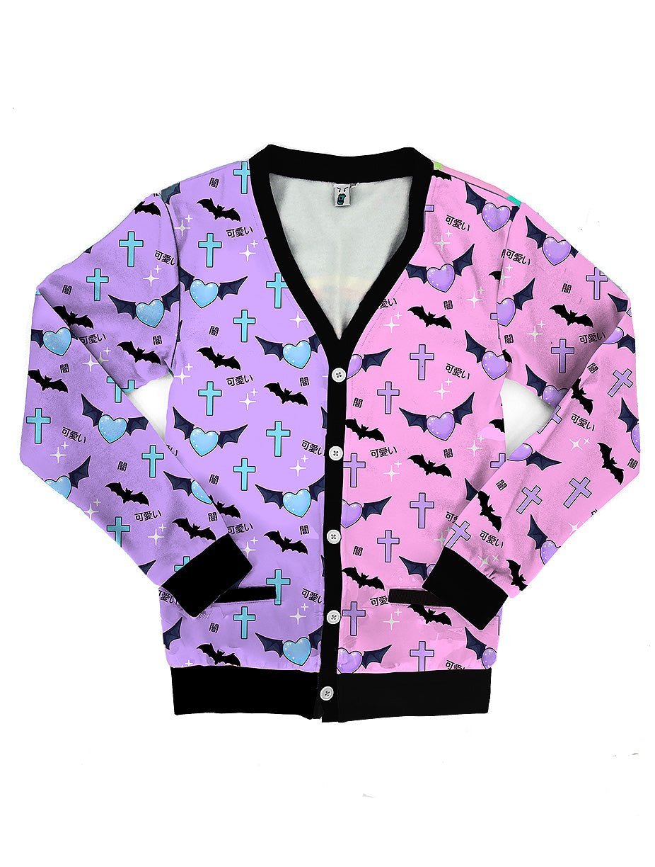 Split Bat Heart Pattern Cardigan Sweatshirt