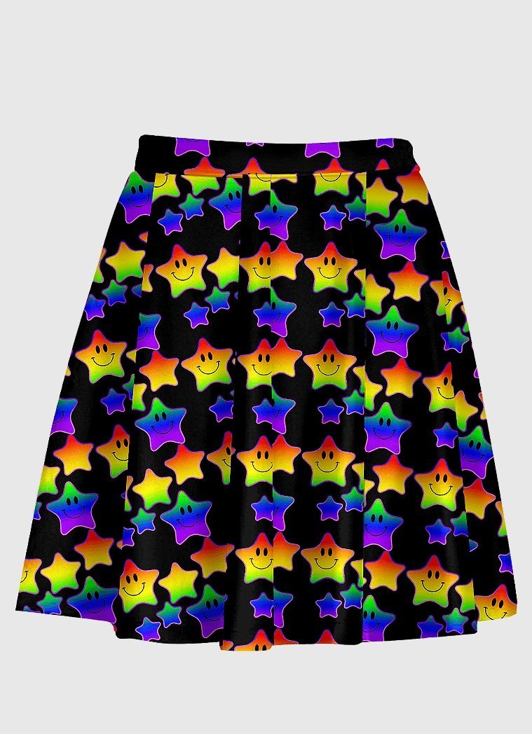 Star Rainbow Road Black Skirt