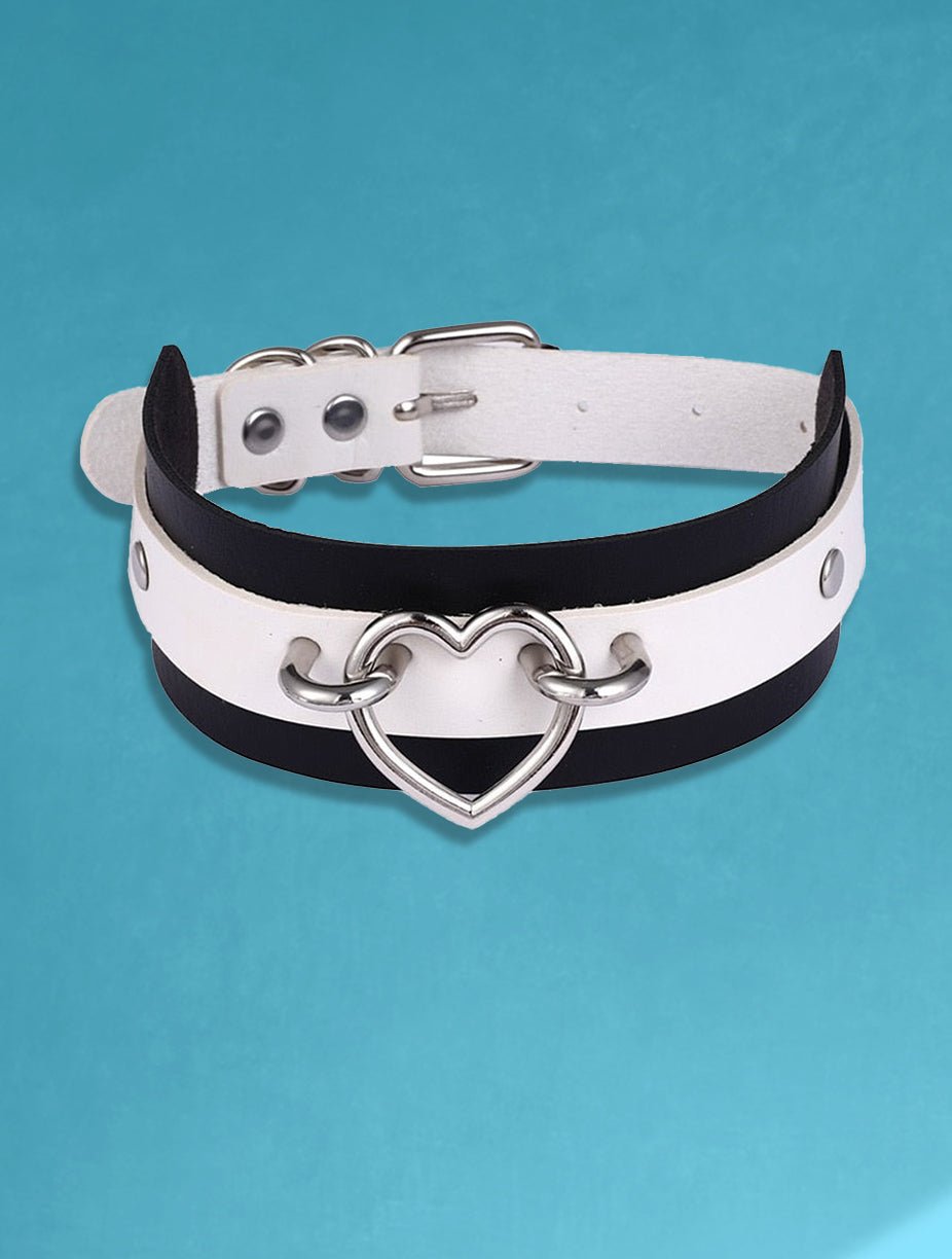 Two Tone Heart Choker Collar Necklace