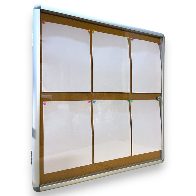 1. BIZDISPLAYELITE 6xA4 Lockable Notice Board Indoor Wall Mounted Cork Board