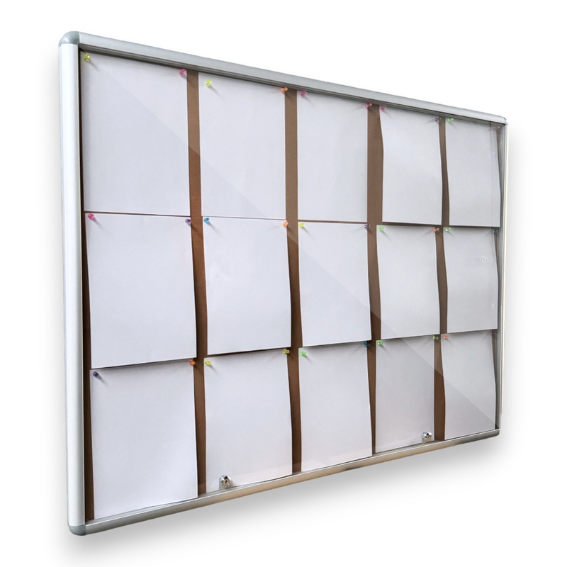 2. BIZDISPLAYELITE 15xA4 Lockable Notice Board Indoor Wall Mounted Cork Board