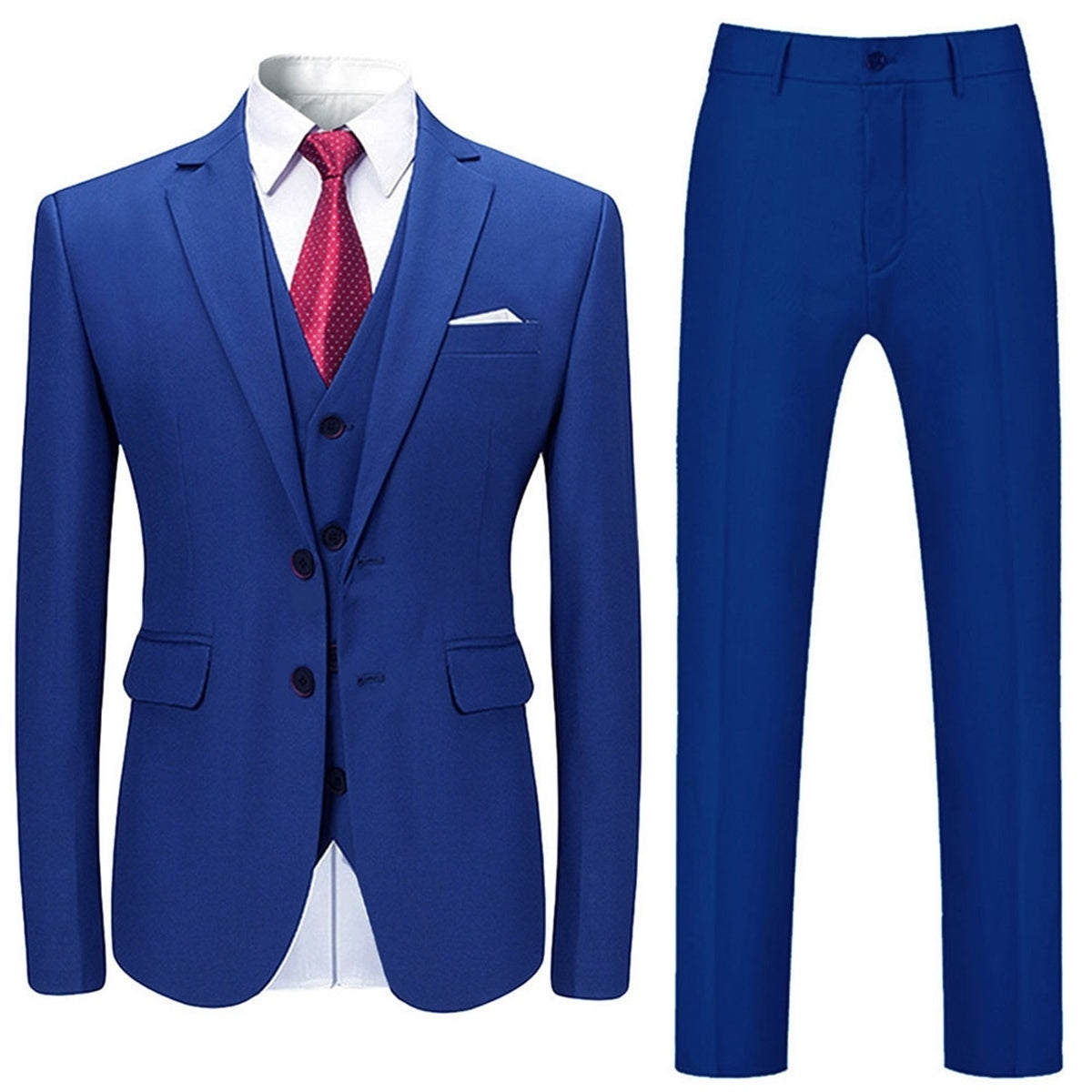 3 Pieces Men Suit Solid Color Business Suit Set Slim Fit Fashion Two Buttons Suits For Wedding Jacket and Vest and Pant