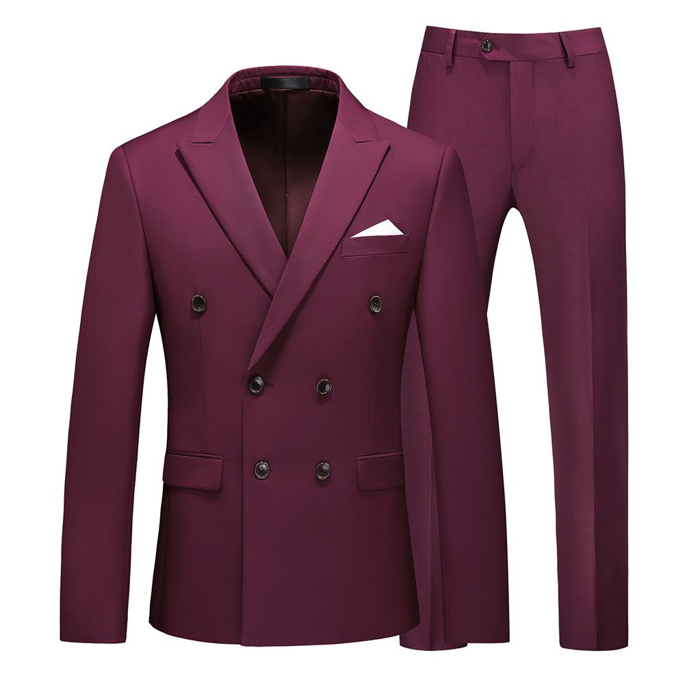 2 Pieces Men Suit Slim Fit Business Casual Wedding Double Breasted Solid Color Autumn Blazers Trousers Set