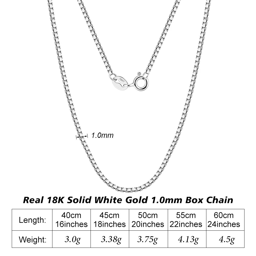 18K Solid Gold Box Chains - 0.6mm, 0.8mm, 1.0mm