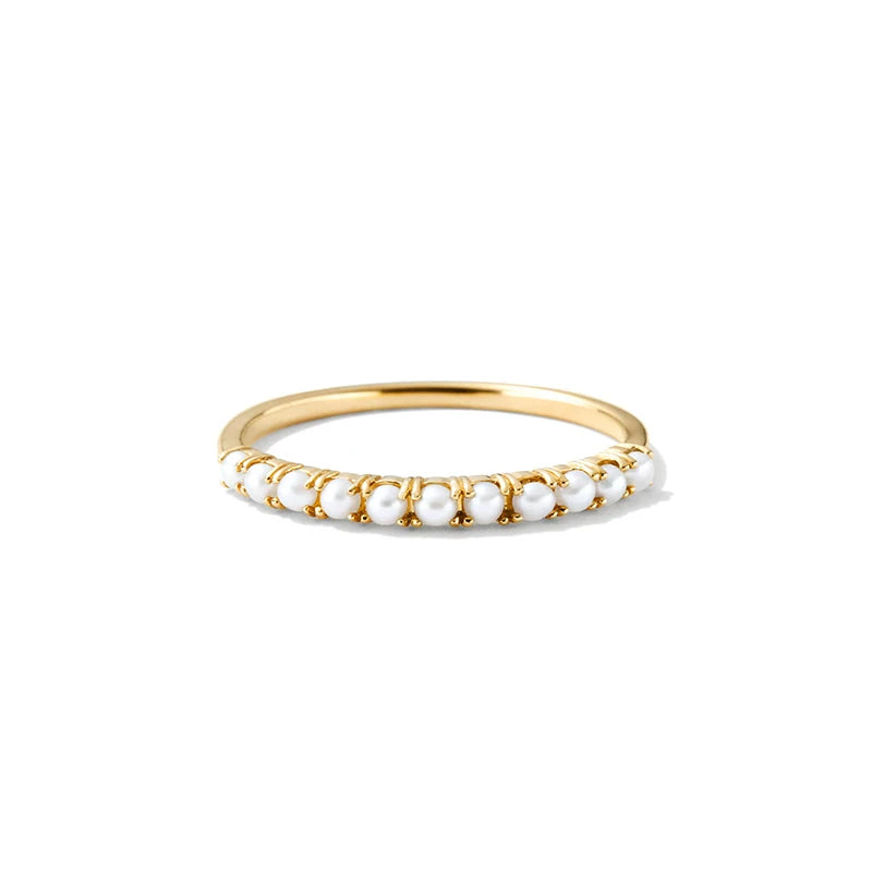Solid Gold Vermeil Minimal Band Pearl Ring