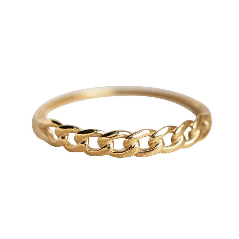 18K Solid Gold Cuban Chain Ring