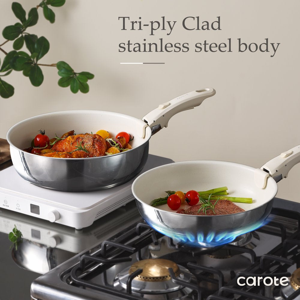 Carote Stainless Steel Non Stick Pots and Pans Set with Removable Handle