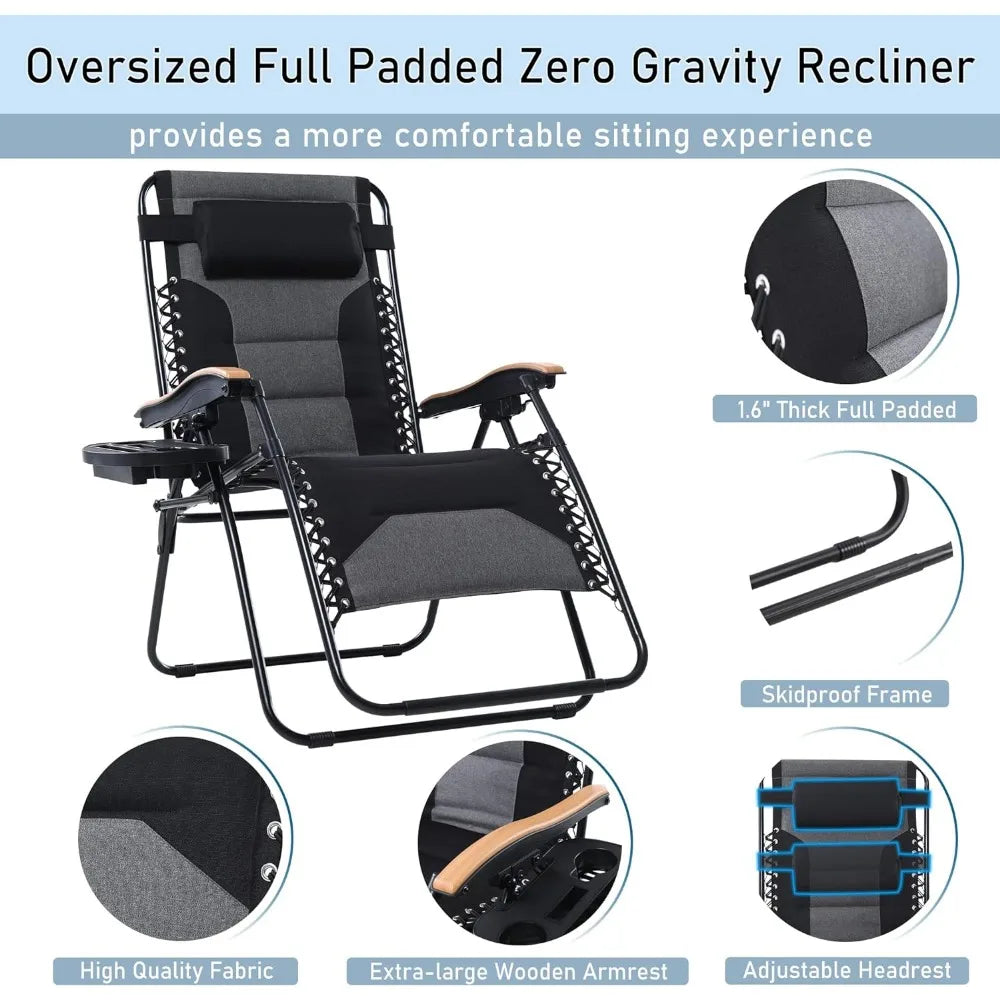 Oversized Padded Zero Gravity Chair Support 400 LBS Foldable Patio Recliner Free Shipping Relaxing Backrest Outdoor Furniture