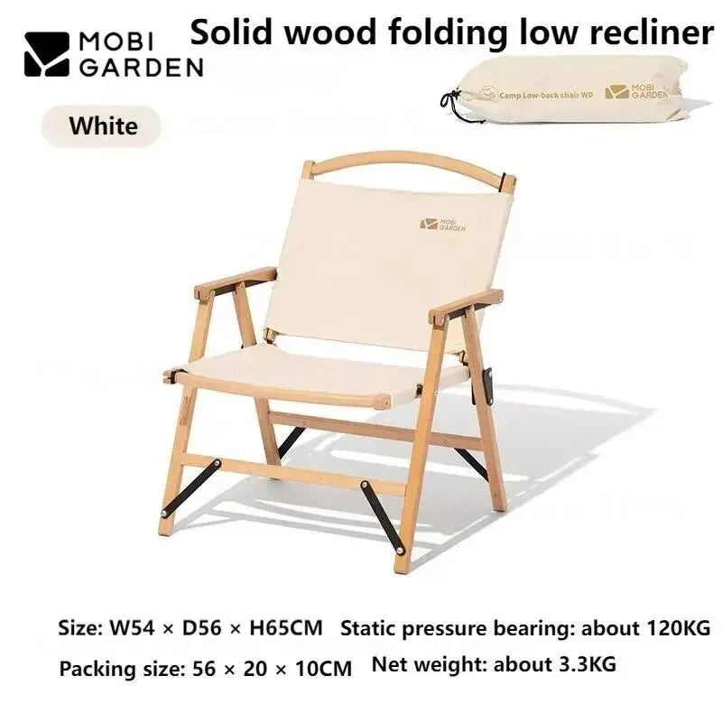 MOBI GARDEN Camping Folding Chair Fishing Outdoor Seat 120Kg Bearing Weight Singler Solid Wood Portable Picnic Chair Travel Tool