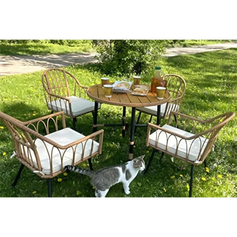 5 Pieces Outdoor Patio Dining Table Chair Set Garden Furniture Set Balcony Backyard Garden (with Umbrella Hole) Chairs Terrace