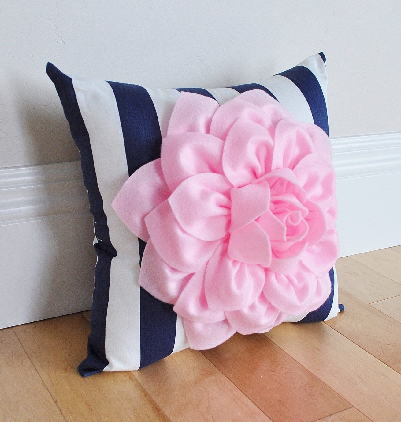 Navy Stripe Floral Pillow