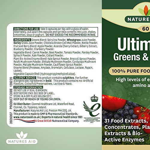 Natures Aid Ultimate Greens & Berries, 60 Capsules