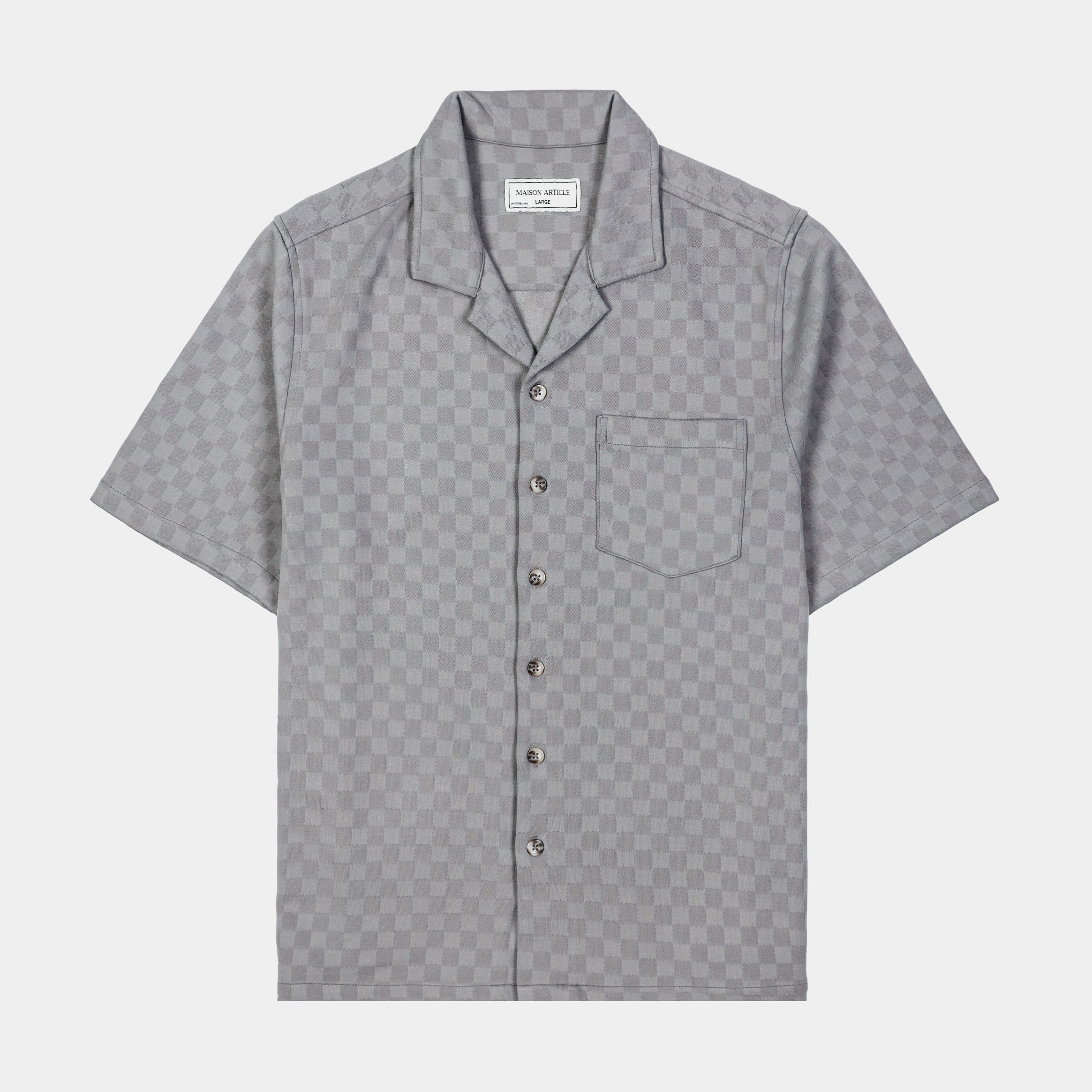 Checkered Knit Mens Short Sleeve Shirt (Grey)