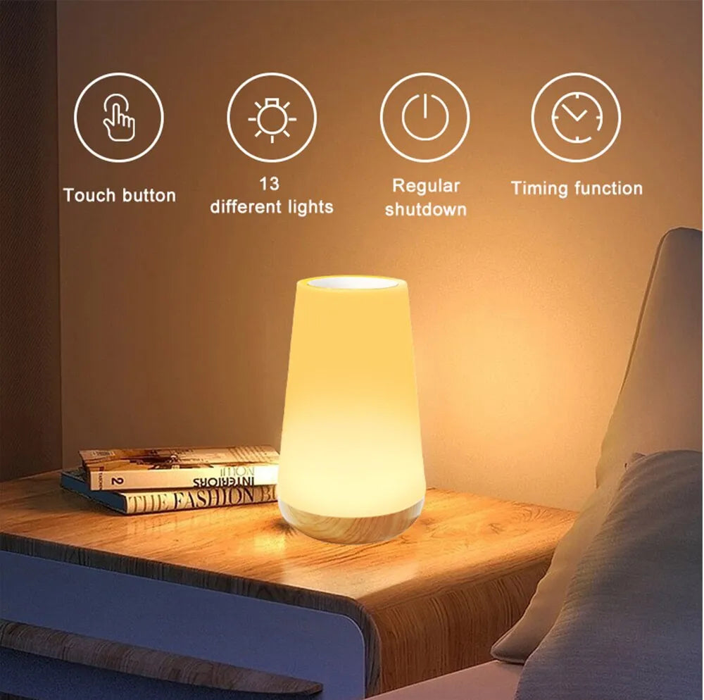 USB Rechargeable RGB Night Lamp 13 Color Changing Dimmable Touch Remote Control Portable Table Bedside Lamp
