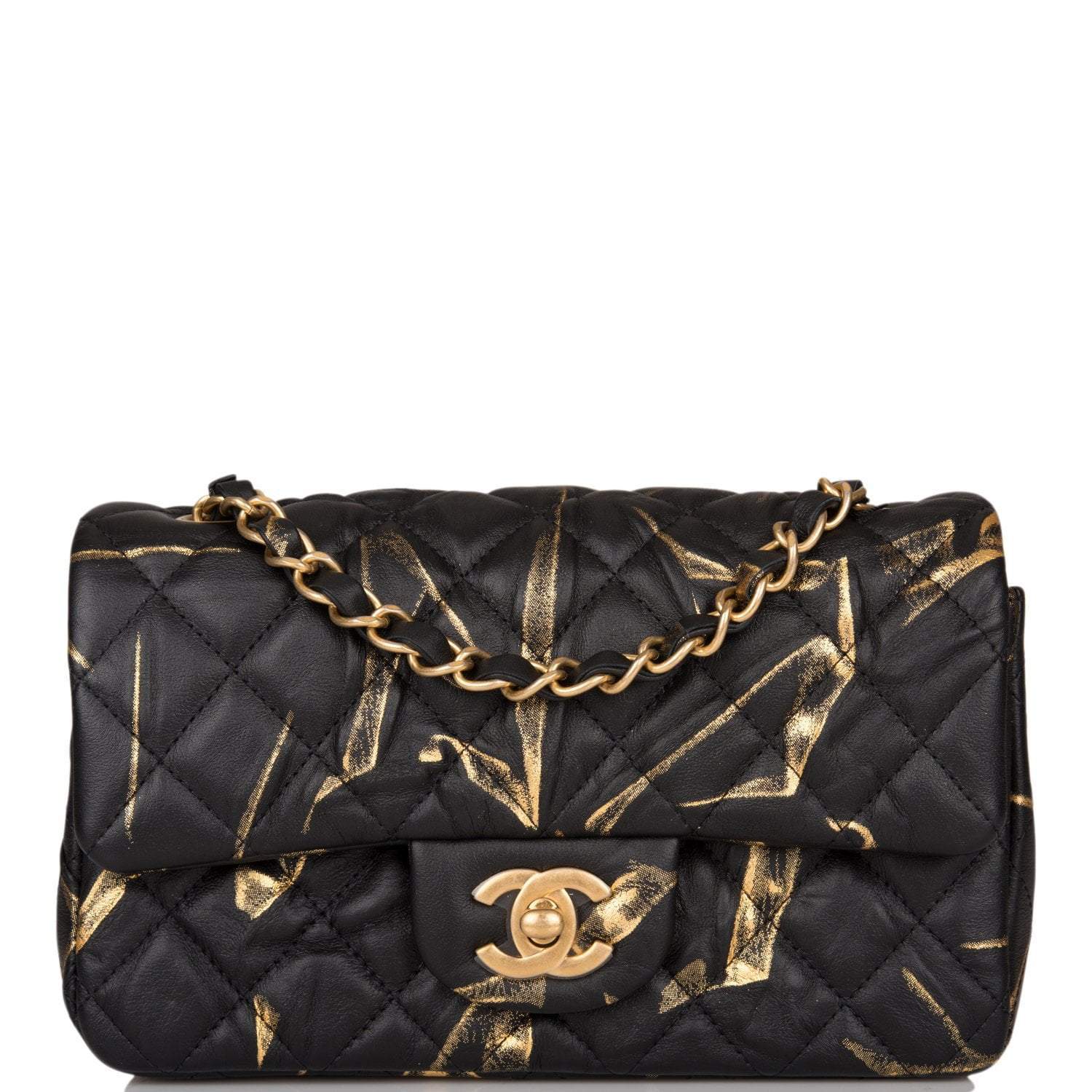 Chanel Mini Rectangular Flap Bag Black and Gold Aged Calfskin Antique Gold Hardware