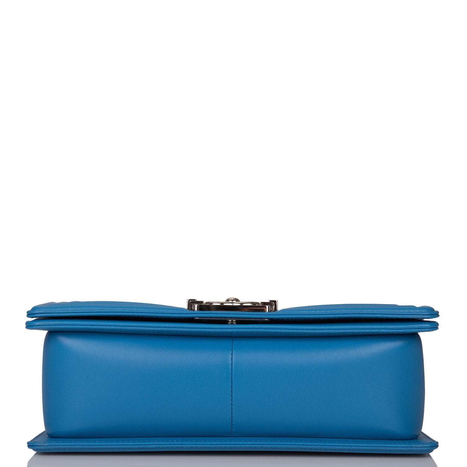 Chanel Medium Boy Bag Blue Calfskin Silver Hardware