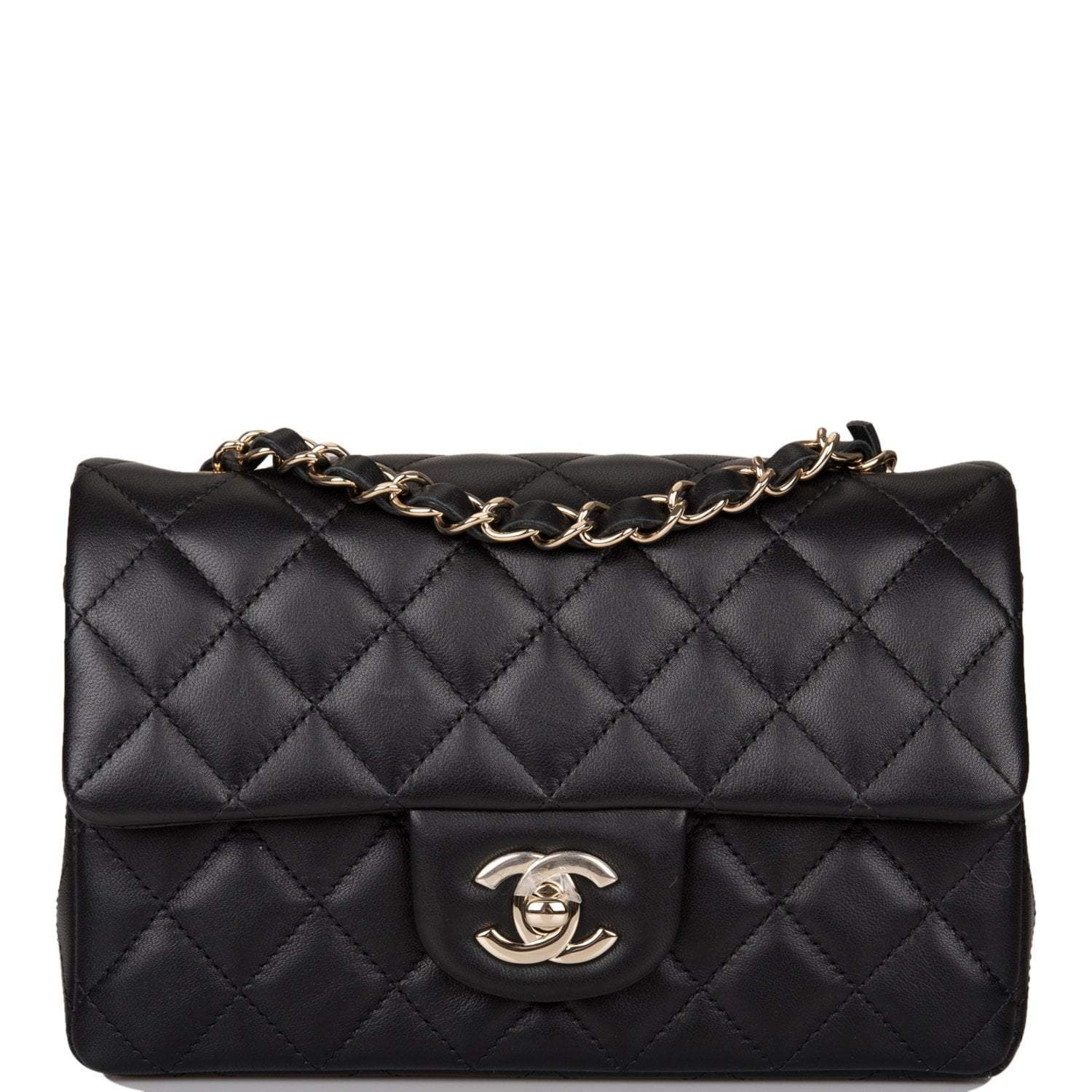 Chanel Black Quilted Lambskin Rectangular Mini Classic Flap Bag Light Gold Hardware