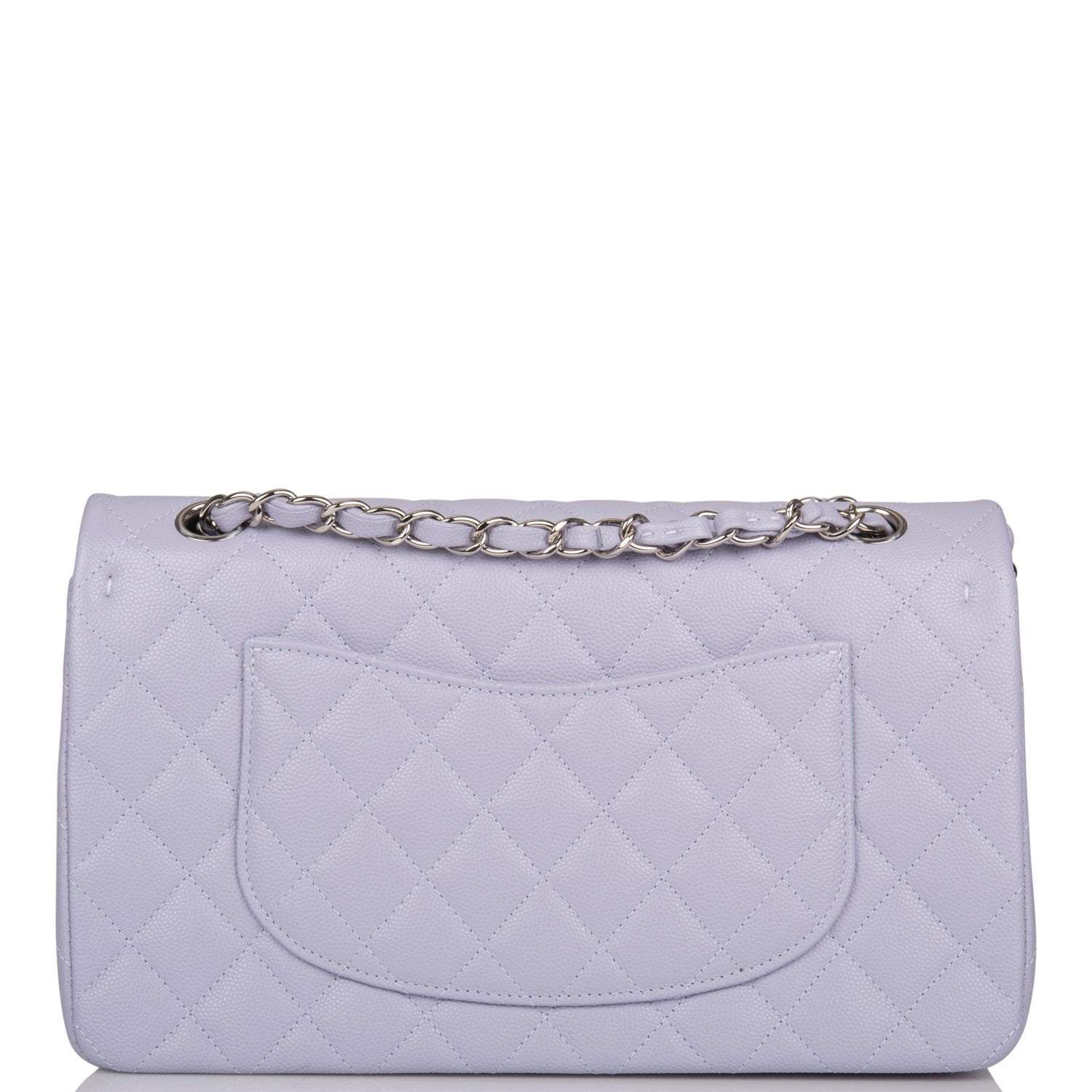 Chanel Medium Classic Double Flap Bag Lavender Quilted Caviar Silver Hardware