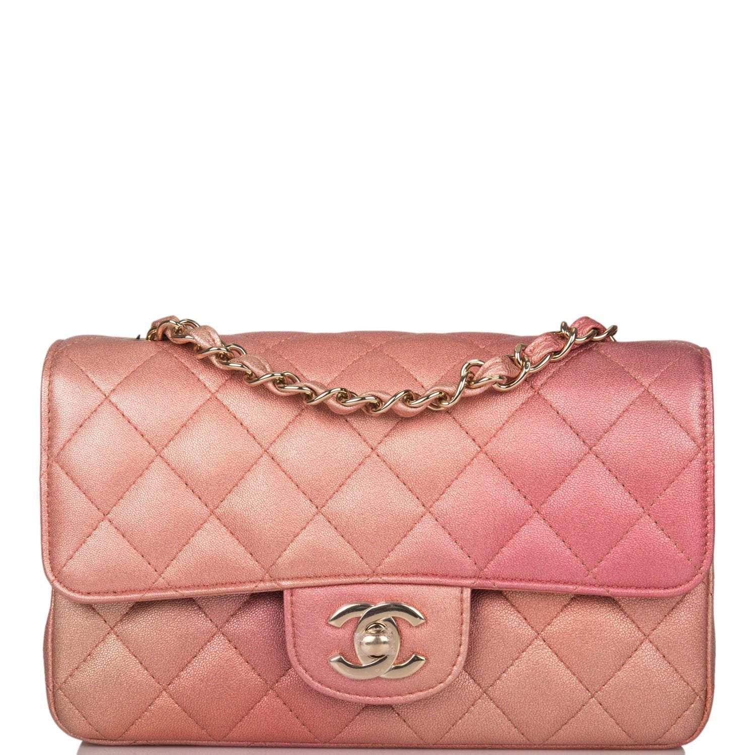 Chanel Pink Ombre Quilted Metallic Lambskin Rectangular Mini Classic Flap Bag Light Gold Hardware