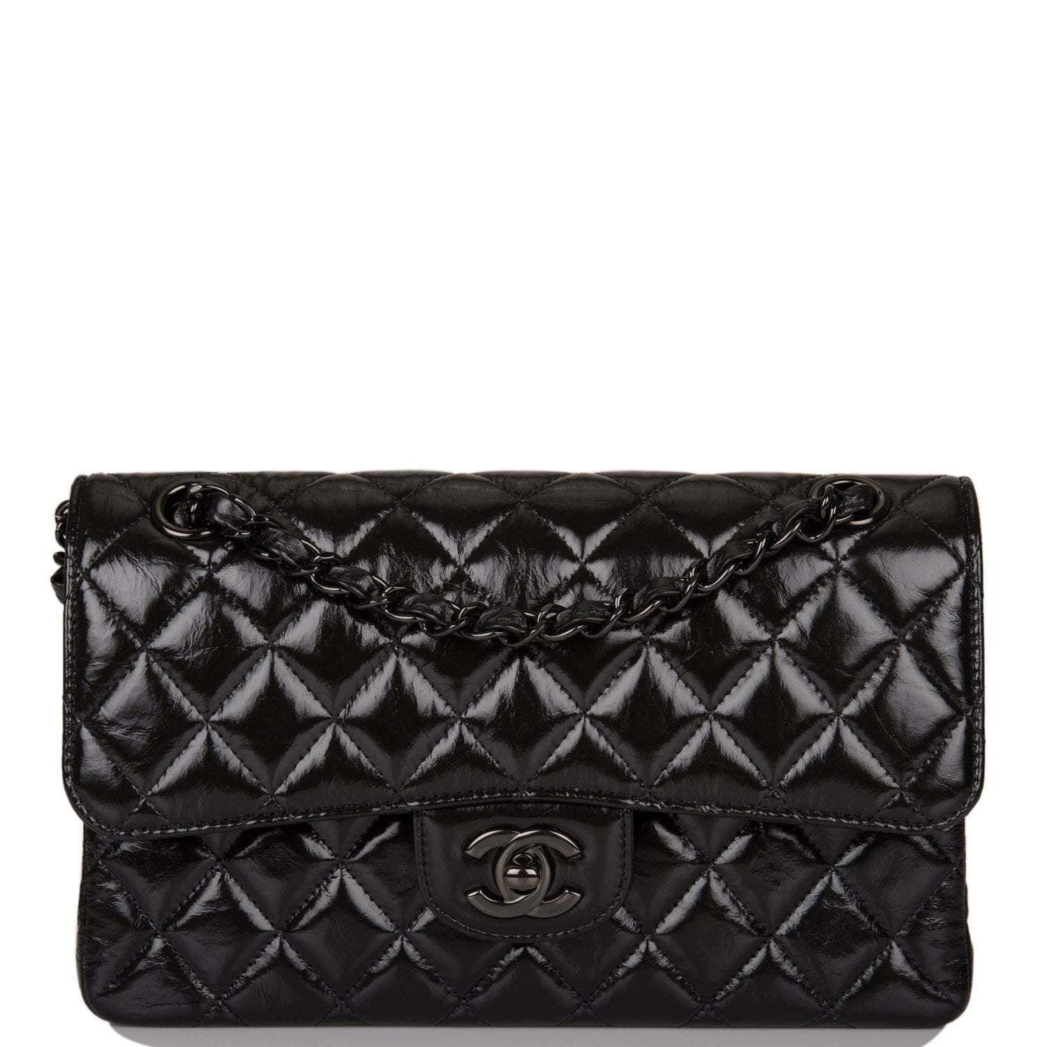 Chanel Small Classic Double Flap Shiny SO Black Crumpled Calfskin Black Hardware