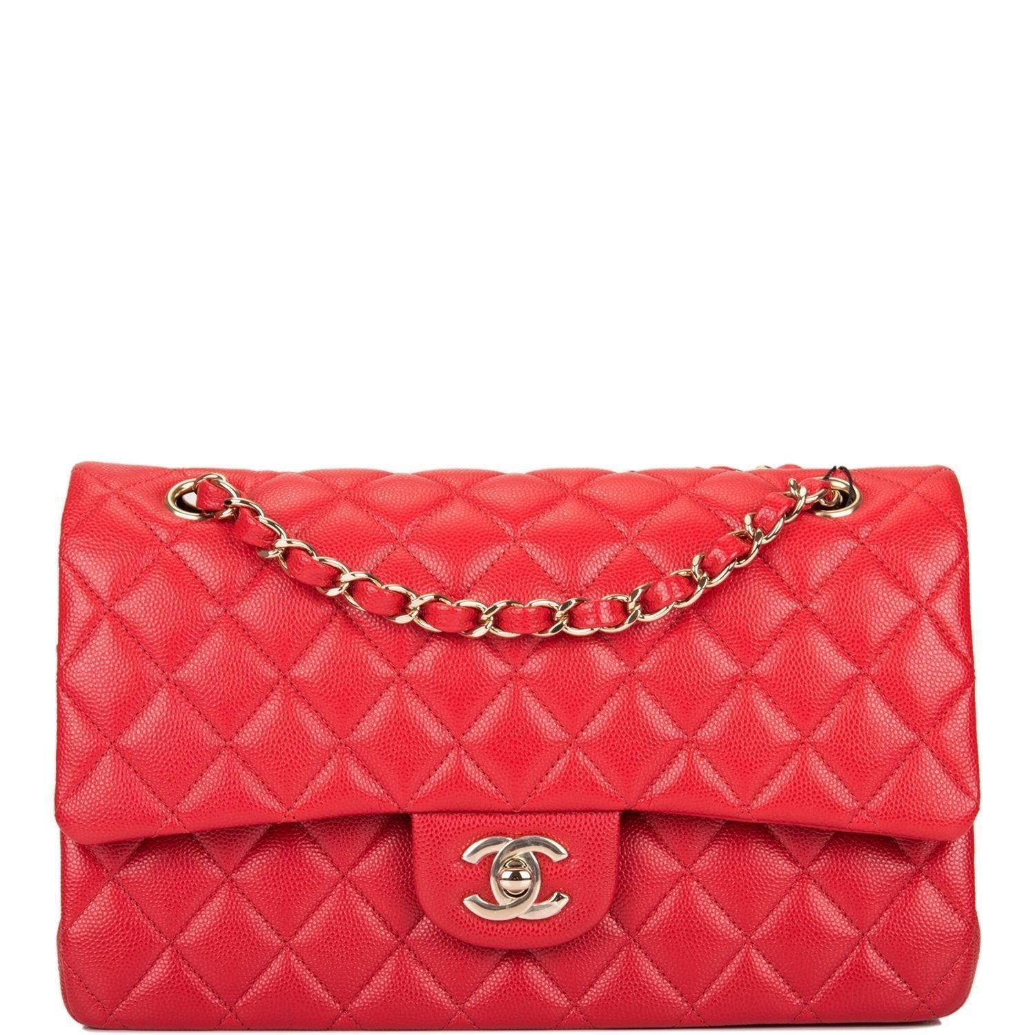 Chanel Red Quilted Caviar Medium Classic Double Flap Bag