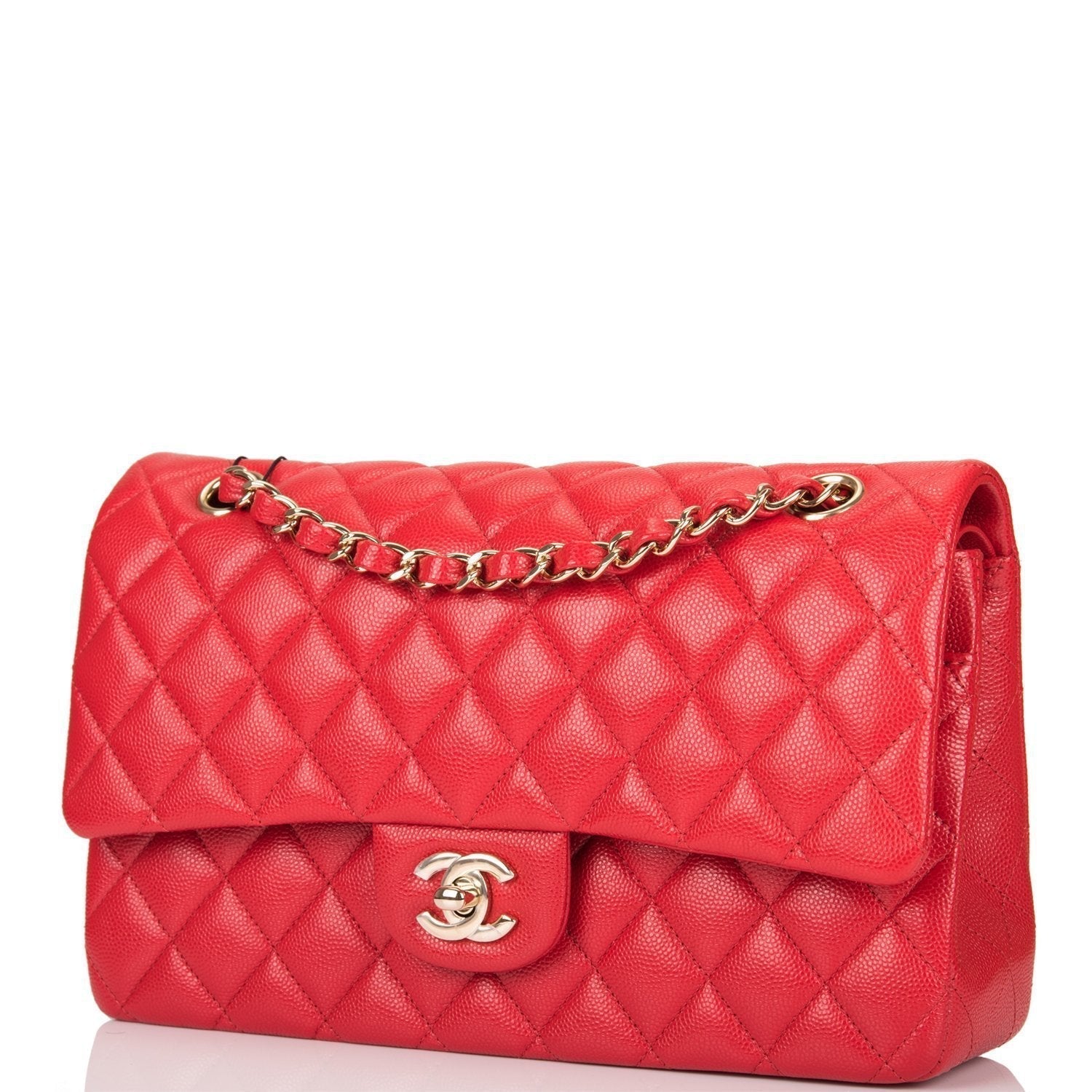 Chanel Red Quilted Caviar Medium Classic Double Flap Bag
