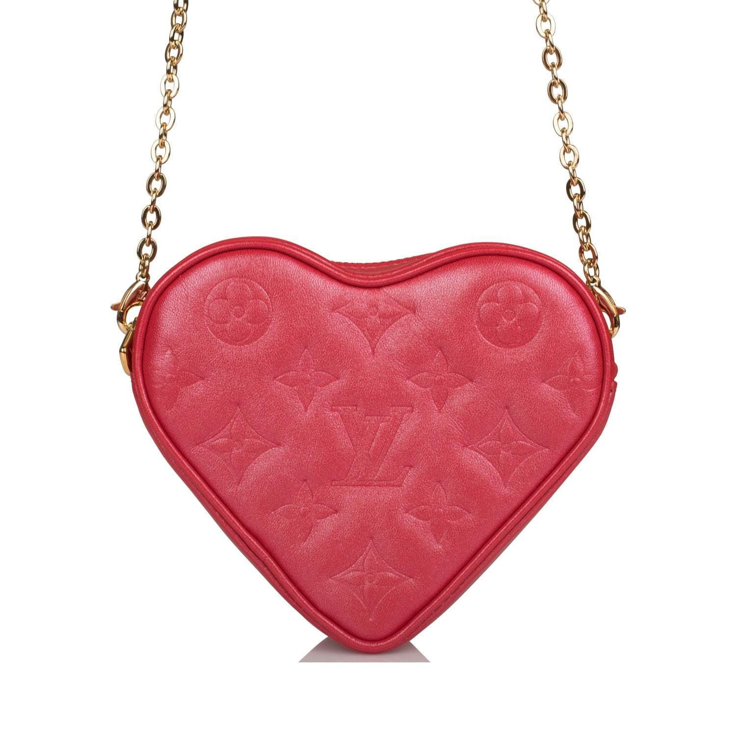 Louis Vuitton Red Lambskin Embossed Monogram Heart On Chain Crossbody