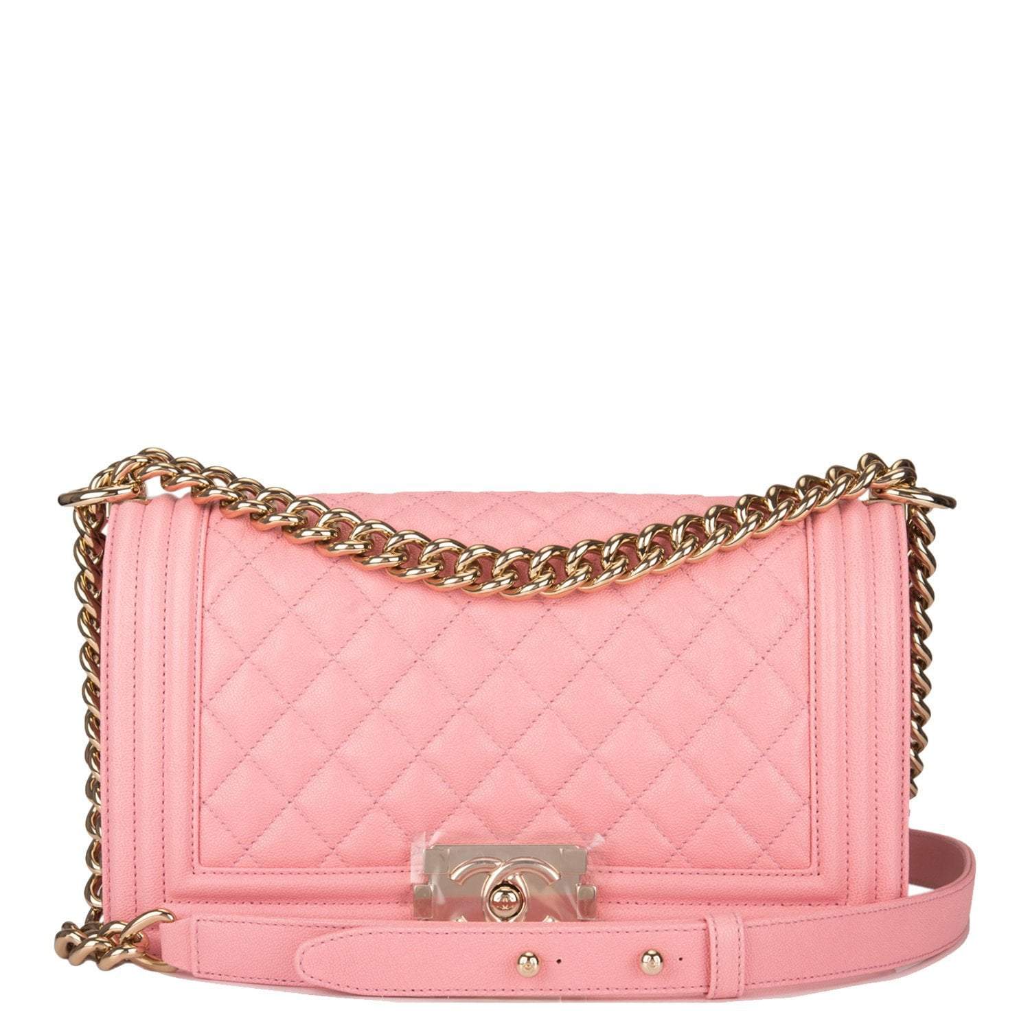 Chanel Pink Quilted Caviar Medium Boy Bag Light Gold Hardware