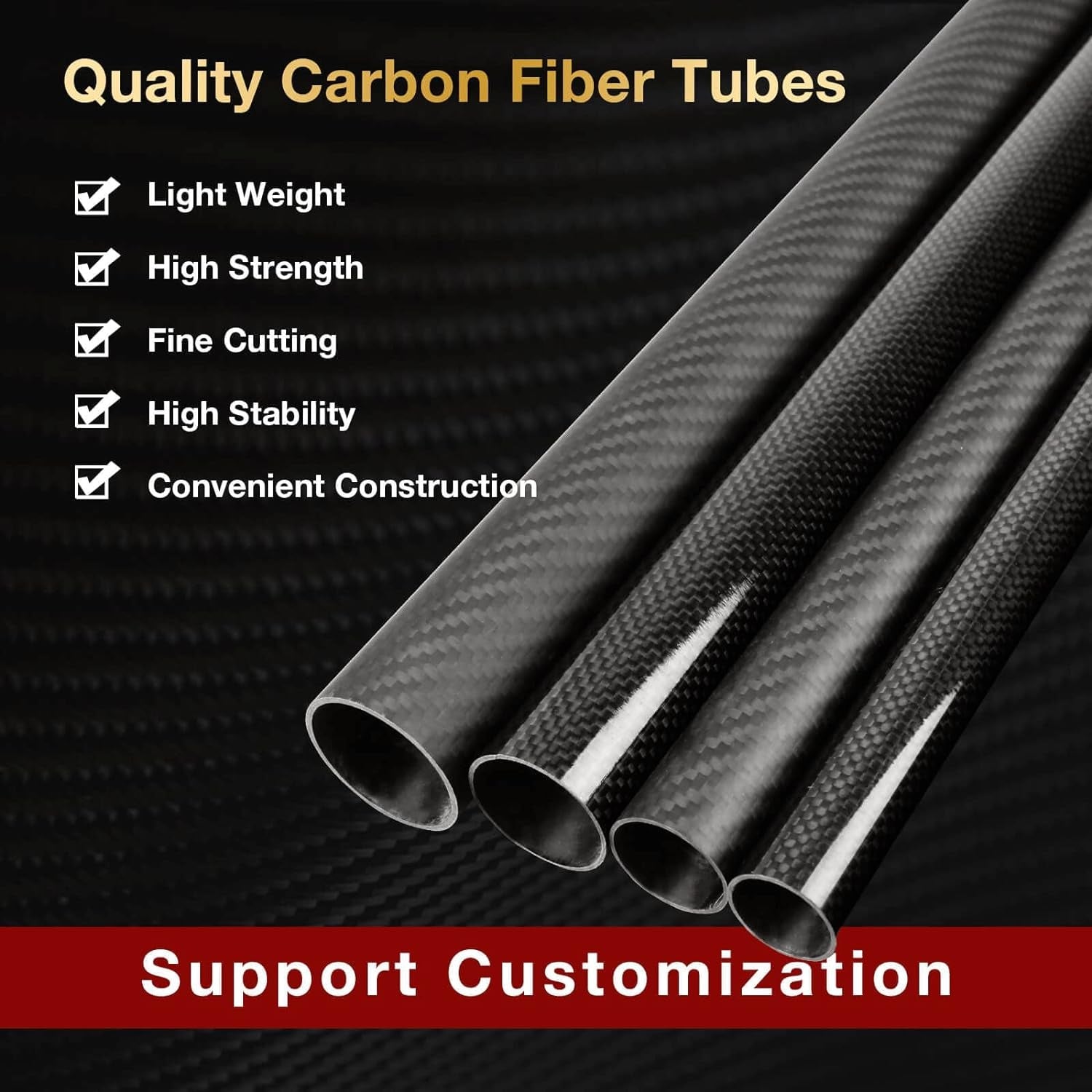 32mm O.D. 30mm I.D. 32x30x500mm 32mm 3K Roll Wrapped 100% Pure Round Carbon Tubes (2 PCS)