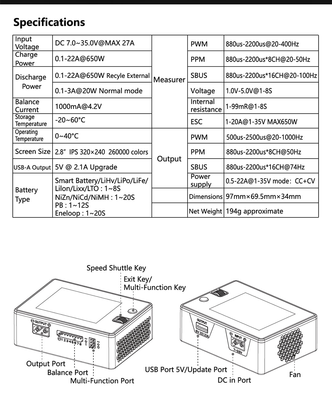 HOTA T8 1-8S Battery charger