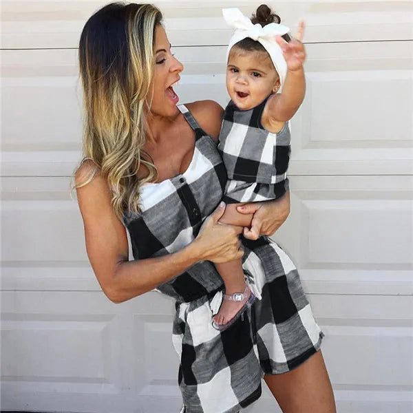 Plaid Summer Jumpsuits for Mommy & Me