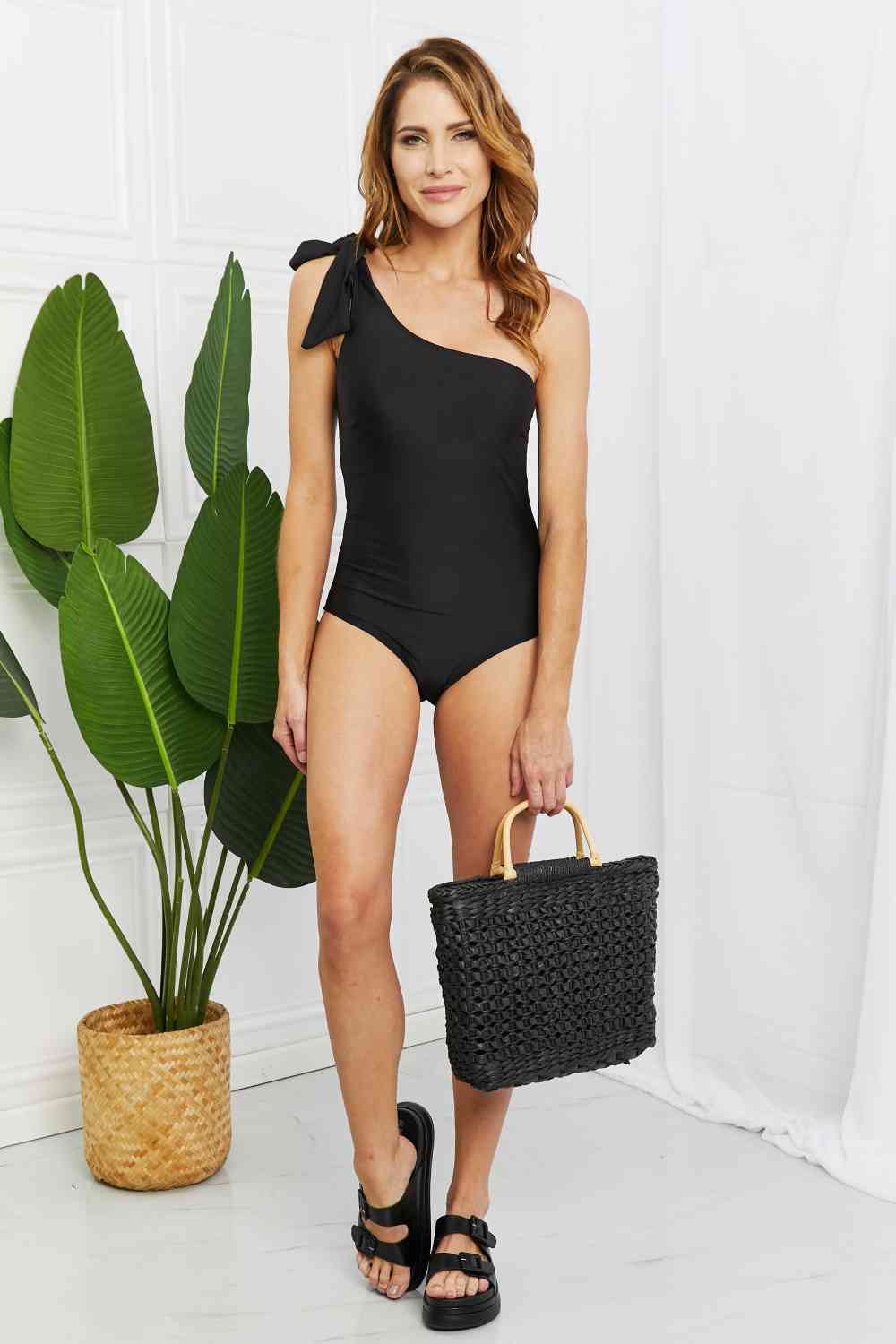 Lady Robinson In Black One-Shoulder One-Piece Swimsuit By Marina West Swim