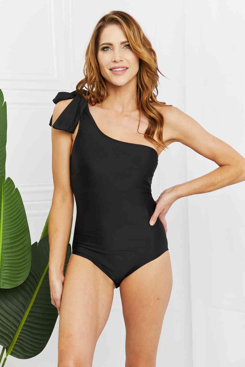 Lady Robinson In Black One-Shoulder One-Piece Swimsuit By Marina West Swim