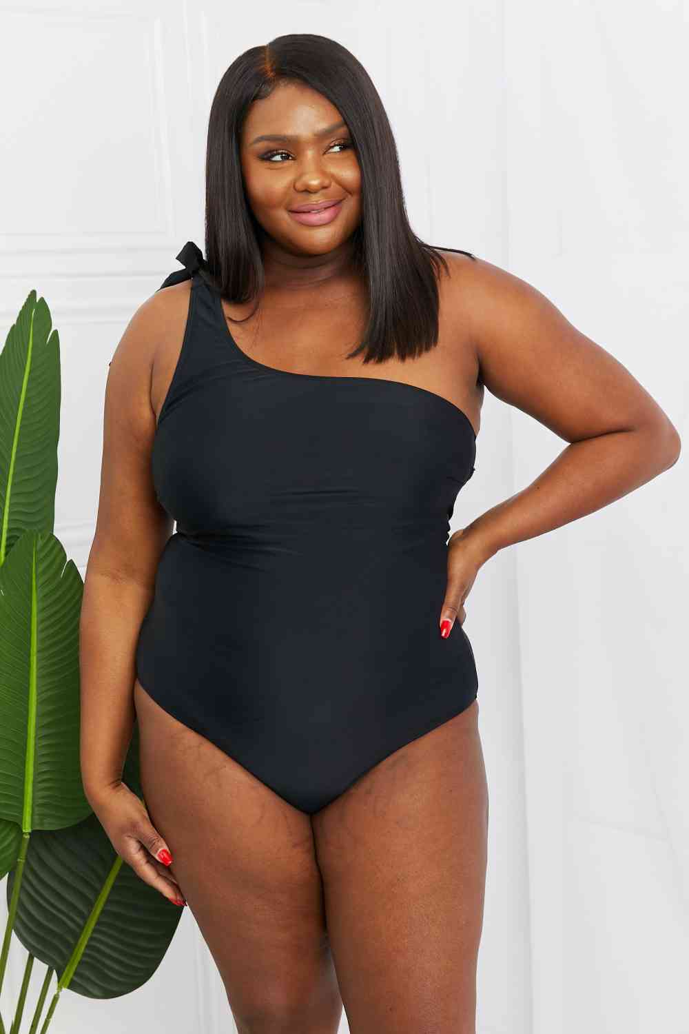 Lady Robinson In Black One-Shoulder One-Piece Swimsuit By Marina West Swim