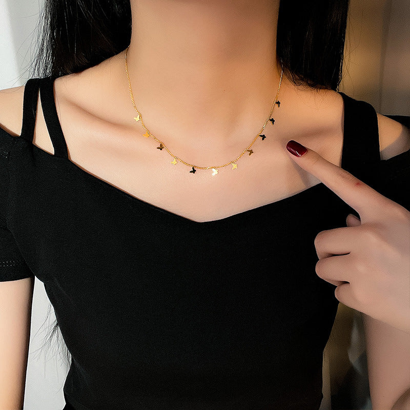 SRline Titanium Steel No Fading Butterfly Necklace Female Light Luxury High Sense Sexy All-matching Temperament Clavicle Chain