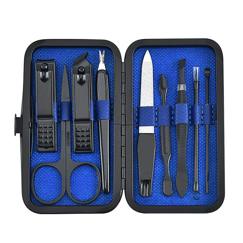 SRline 7/8/9/19Pcs Nail Clipper Set Manicure Cutters Stainless Steel Nail File Pedicure Nail Scissors Tool