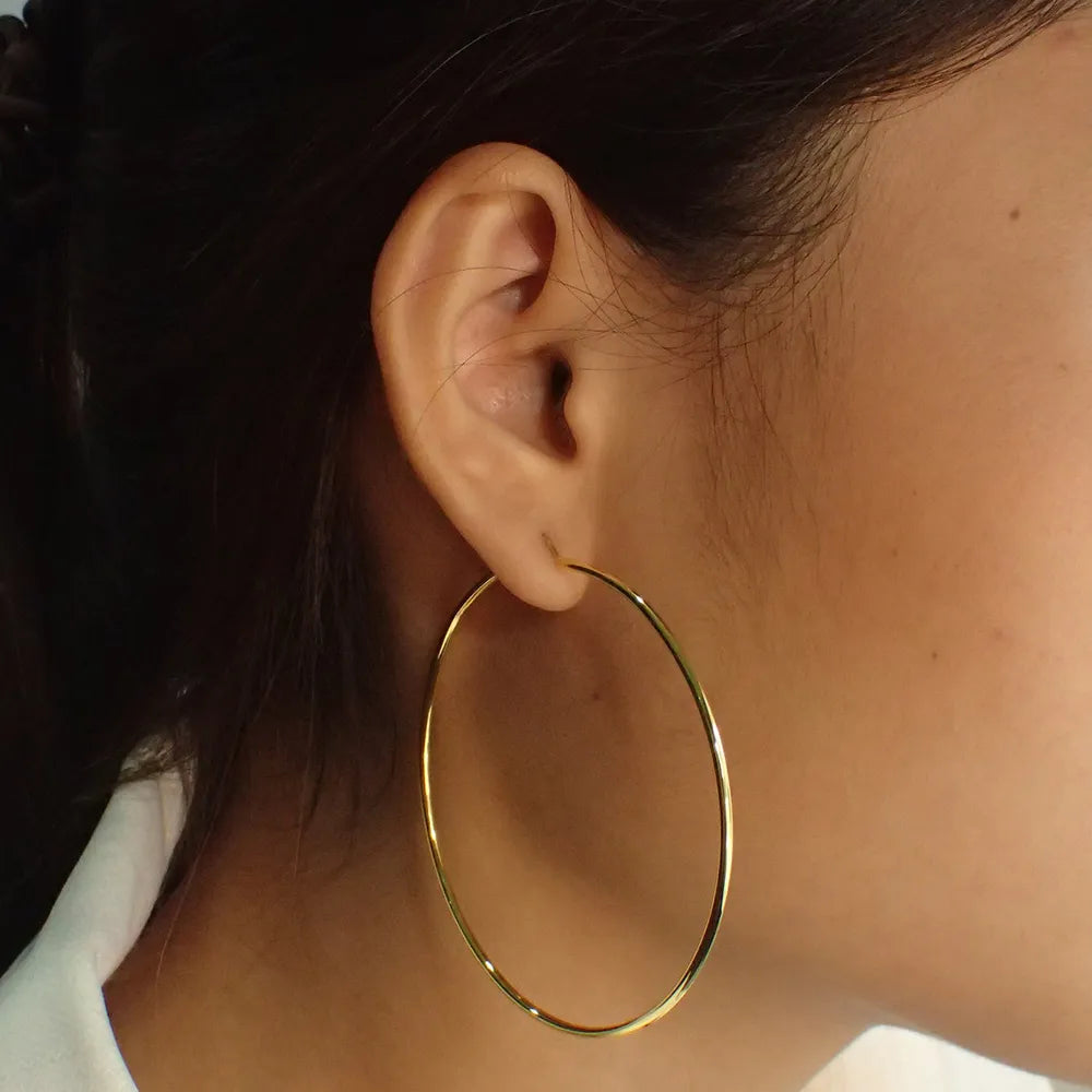 SRline 70MM Circle Hoop Earring for Women Hyperbole Thin Stainless Steel Earrings