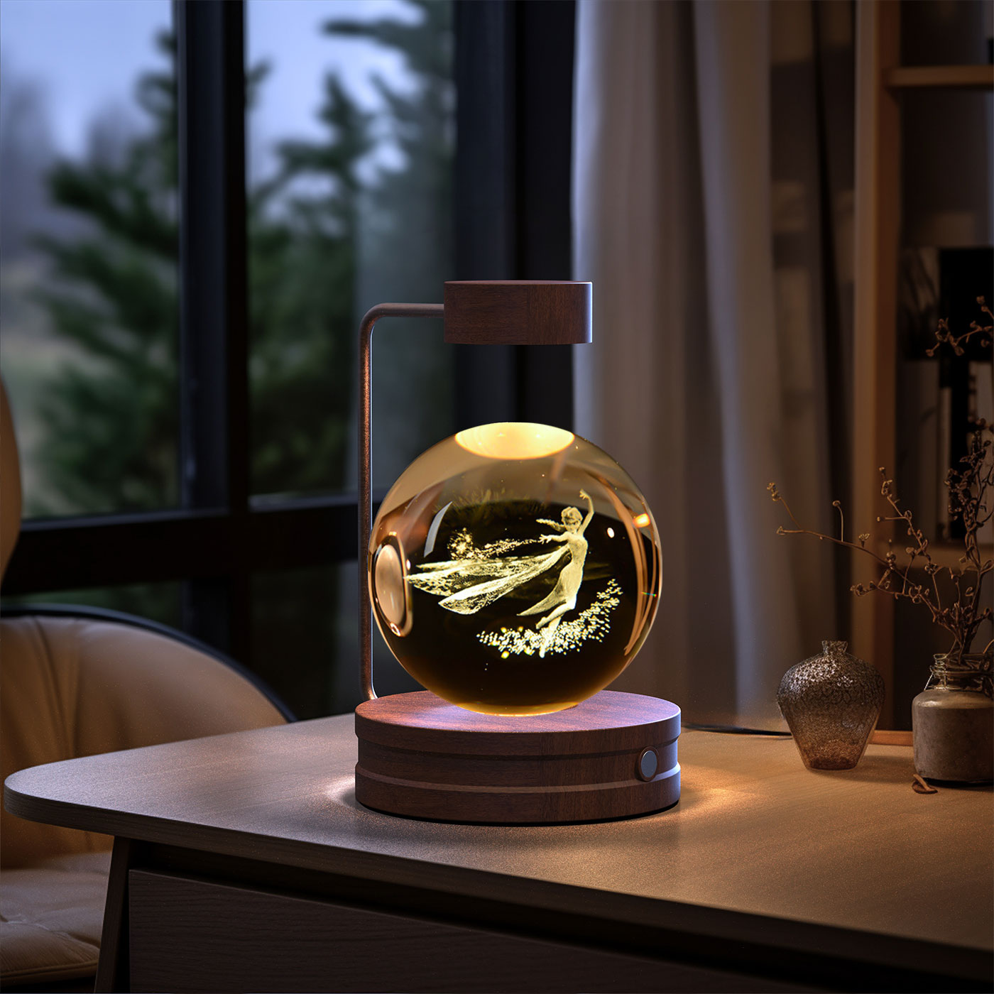 SRline Crystal Ball Cosmic Dinosaur Indoor Night Light USB Power Warm Bedside Light