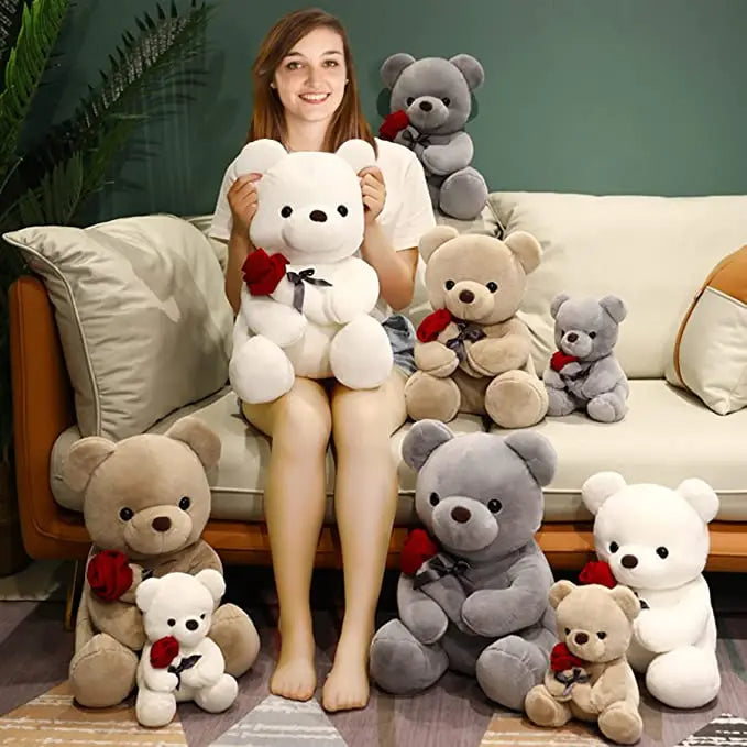 SRline 23-45cm New Lovely Hug Roses Teddy Bear Plush Pillow Stuffed Soft Animal Dolls