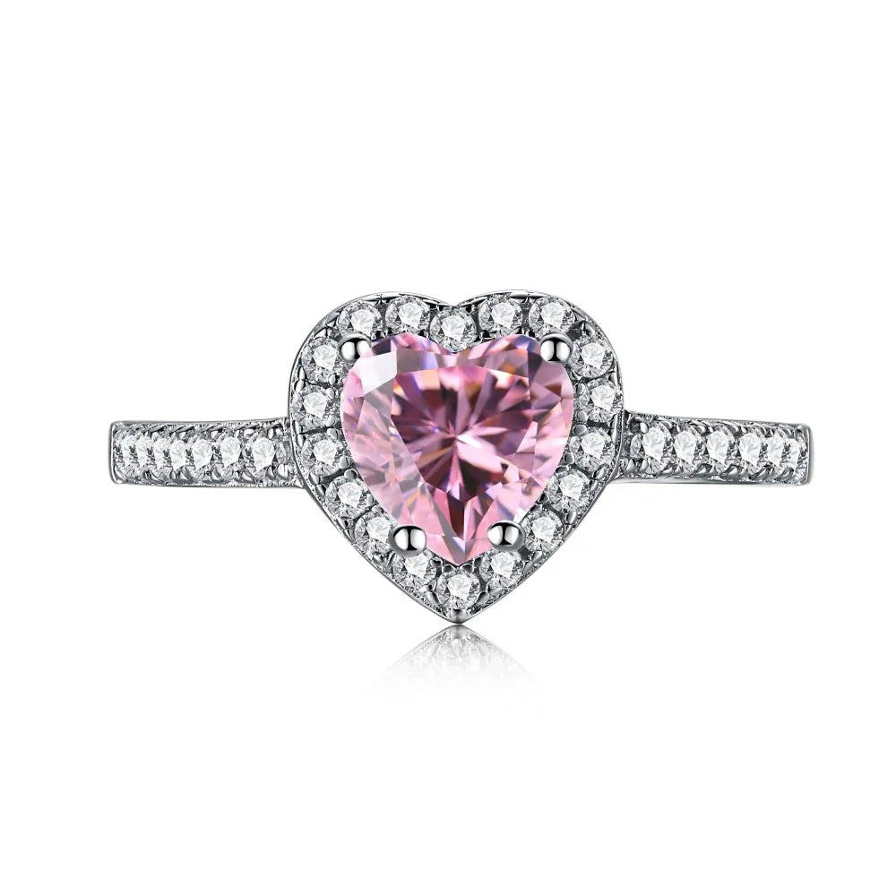 SRline Heart Square Jewellery 925 Sterling Silver Pink Barbie Ring set