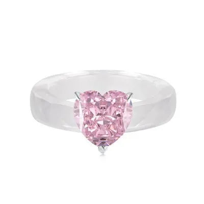 SRline Heart Square Jewellery 925 Sterling Silver Pink Barbie Ring set