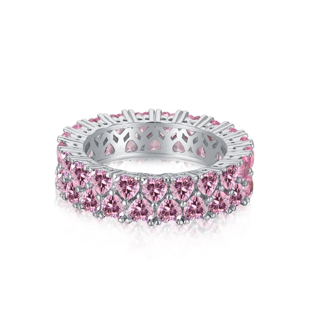 SRline Heart Square Jewellery 925 Sterling Silver Pink Barbie Ring set